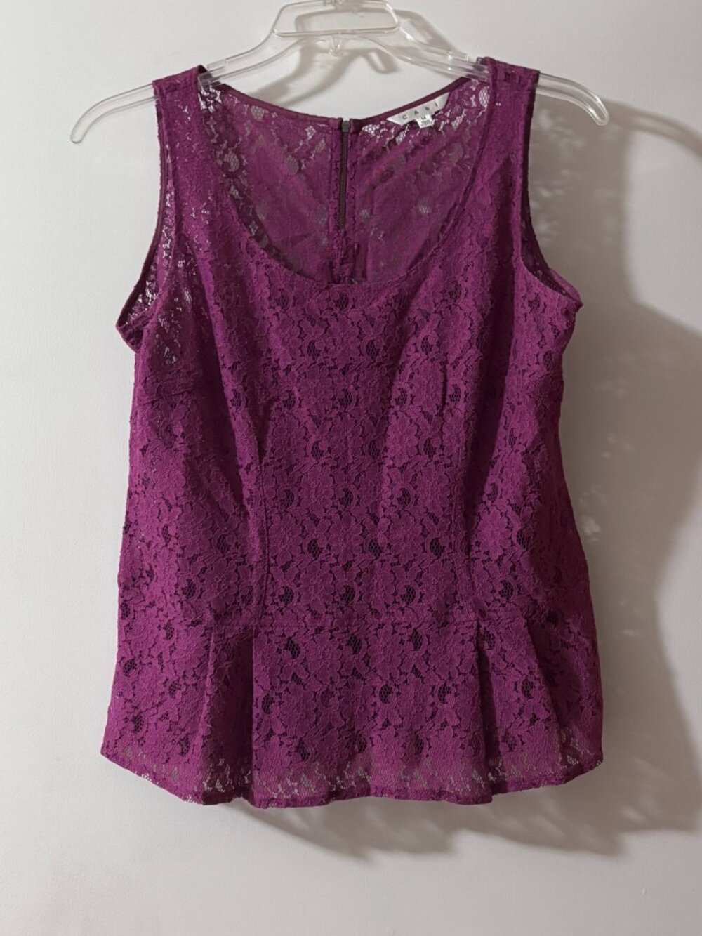CAbi Purple Floral Lace Sleeveless Peplum Tank Top M